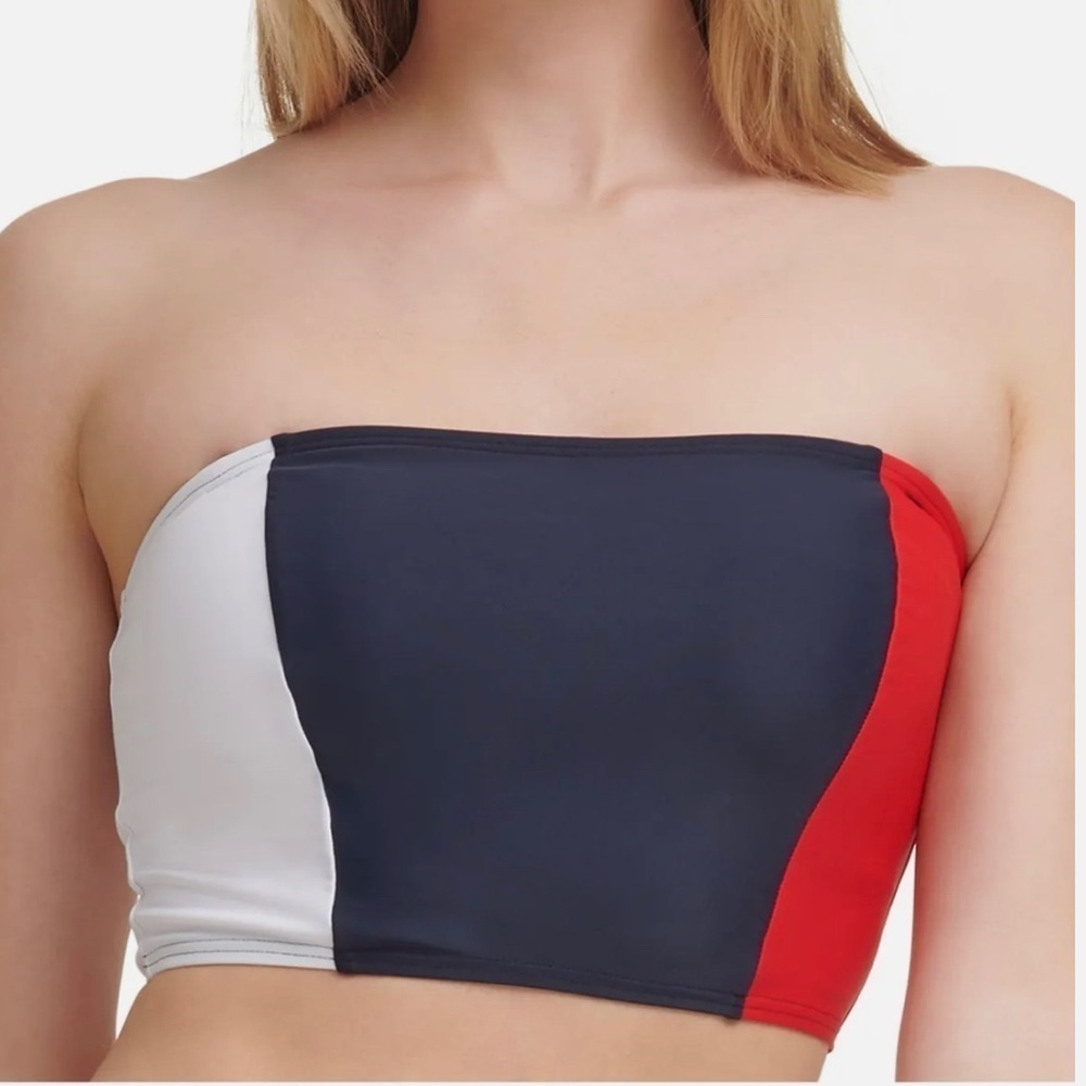 TOMMY HILFIGER Women's Navy Stretch Removable Cups  Lined Swimsuit bikini Top S